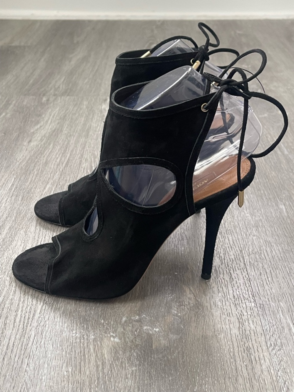 Aquazzura Sexy Thing Black Suede Cutout Ankle Booties Size 38.5 - Picture 4 of 7